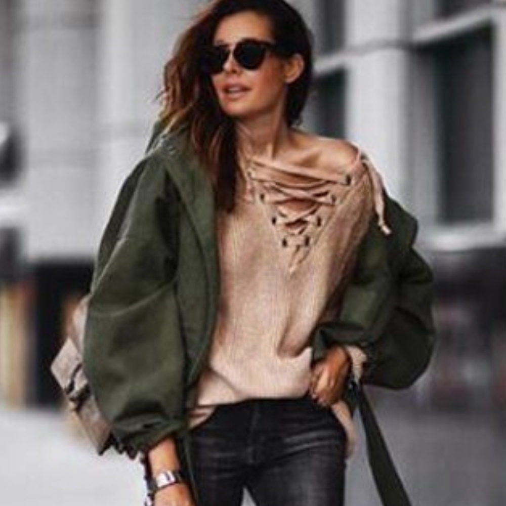 ELEANOR Oversized Lace Up Sweater - Picture 2 of 7